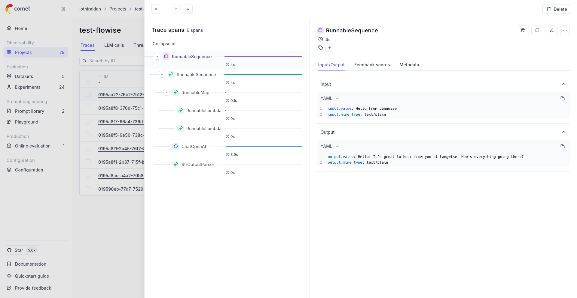 Screenshot of Opik UI